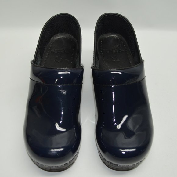 navy blue patent leather dansko clogs